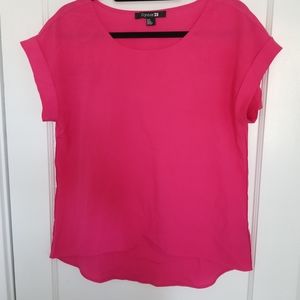FOREVER 21 Women's Cuffed Short Sleeve Blouse Pink Size Small